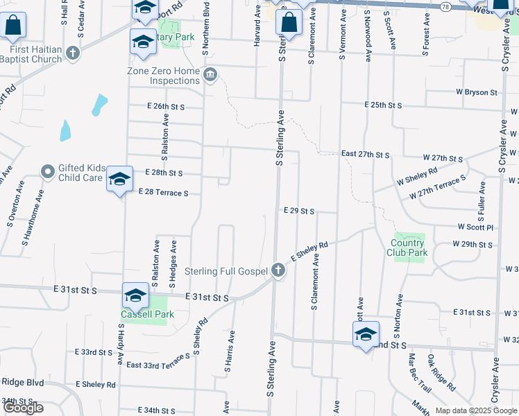 map of restaurants, bars, coffee shops, grocery stores, and more near 2836 South Sterling Avenue in Independence