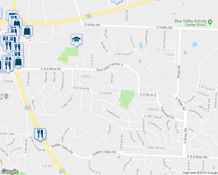 map of restaurants, bars, coffee shops, grocery stores, and more near 18113 East 26th Terrace Court South in Independence