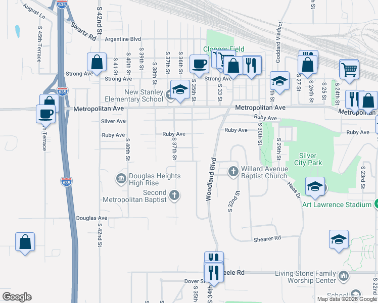map of restaurants, bars, coffee shops, grocery stores, and more near 3503 Wyandotte Avenue in Kansas City
