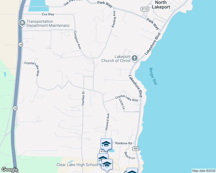 map of restaurants, bars, coffee shops, grocery stores, and more near 470 Shannon Lane in Lakeport