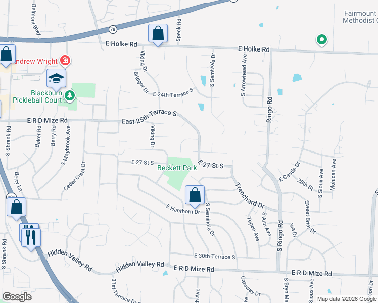 map of restaurants, bars, coffee shops, grocery stores, and more near 18305 East 26th Street Court South in Independence