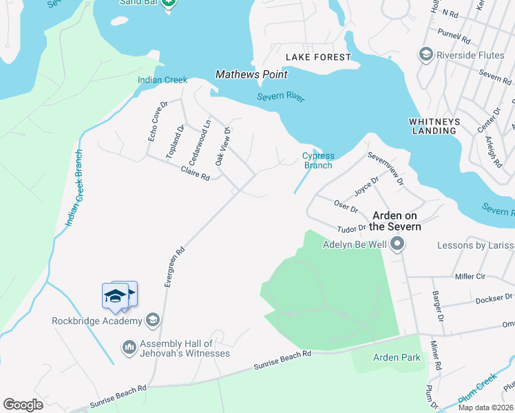 map of restaurants, bars, coffee shops, grocery stores, and more near 1107 Oak View Drive in Crownsville