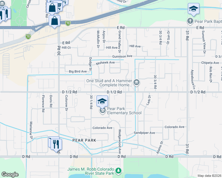 map of restaurants, bars, coffee shops, grocery stores, and more near 3038 D 1/2 Rd in Grand Junction