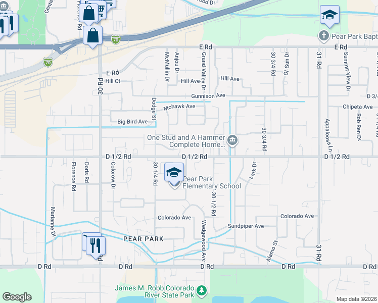 map of restaurants, bars, coffee shops, grocery stores, and more near 3038 D 1/2 Rd in Grand Junction