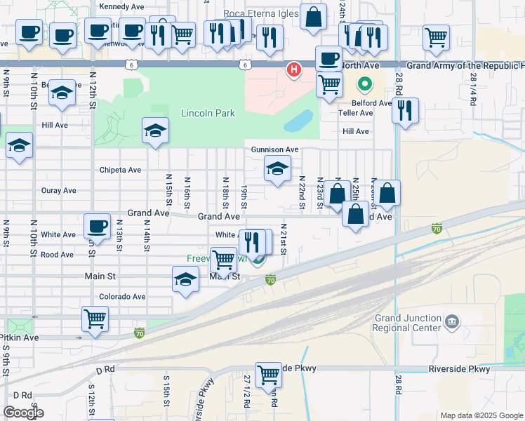 map of restaurants, bars, coffee shops, grocery stores, and more near 1940 Grand Avenue in Grand Junction