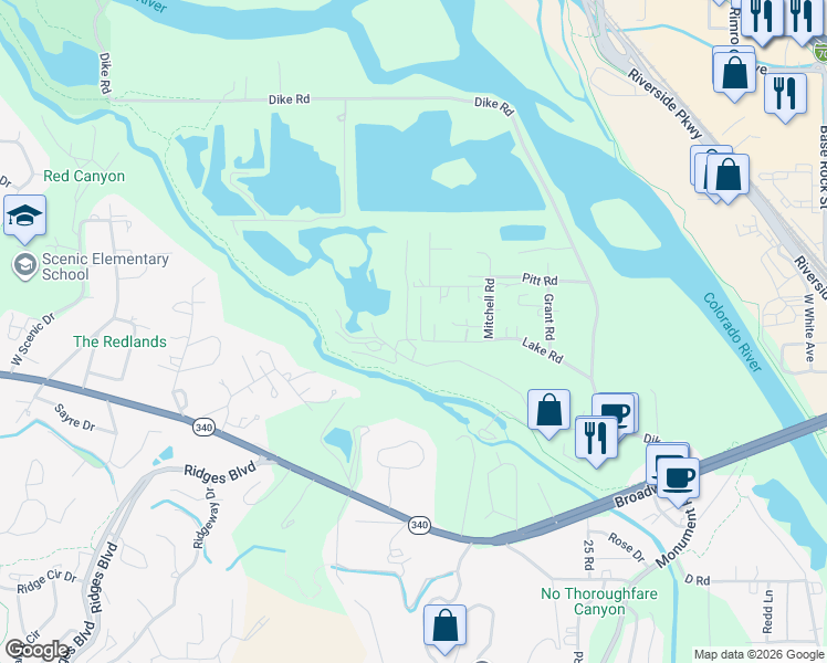 map of restaurants, bars, coffee shops, grocery stores, and more near 454 McFry Road in Grand Junction