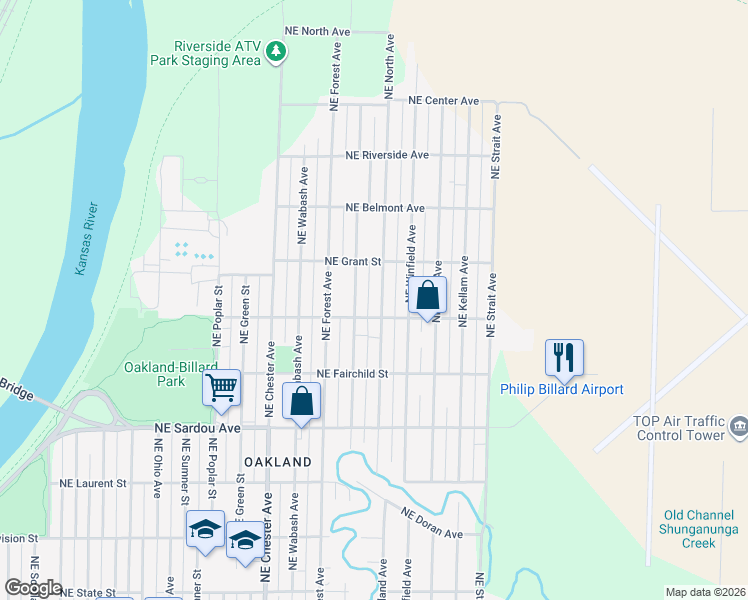 map of restaurants, bars, coffee shops, grocery stores, and more near 1018 Northeast Michigan Avenue in Topeka