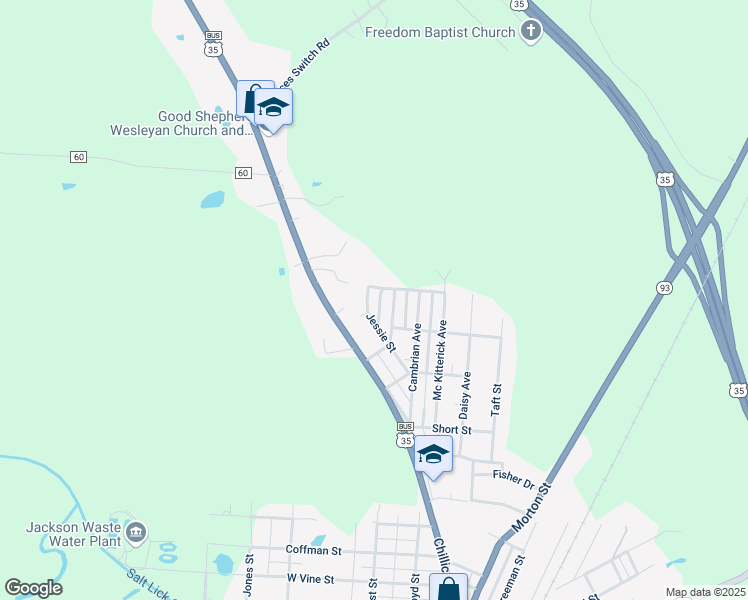 map of restaurants, bars, coffee shops, grocery stores, and more near 124 Jessie Street in Jackson