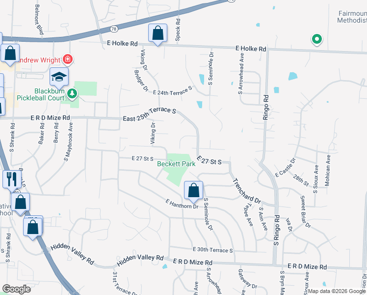 map of restaurants, bars, coffee shops, grocery stores, and more near 18305 East 26th Street Court South in Independence