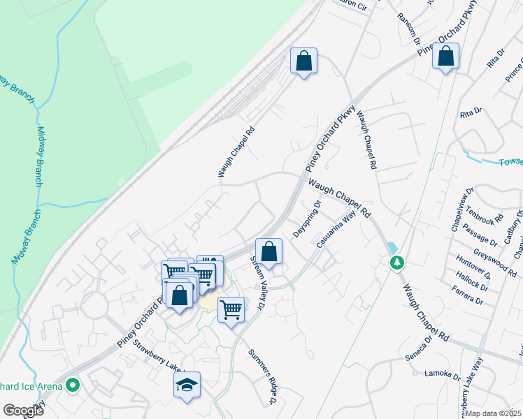 map of restaurants, bars, coffee shops, grocery stores, and more near 8520 Pine Meadows Drive in Odenton