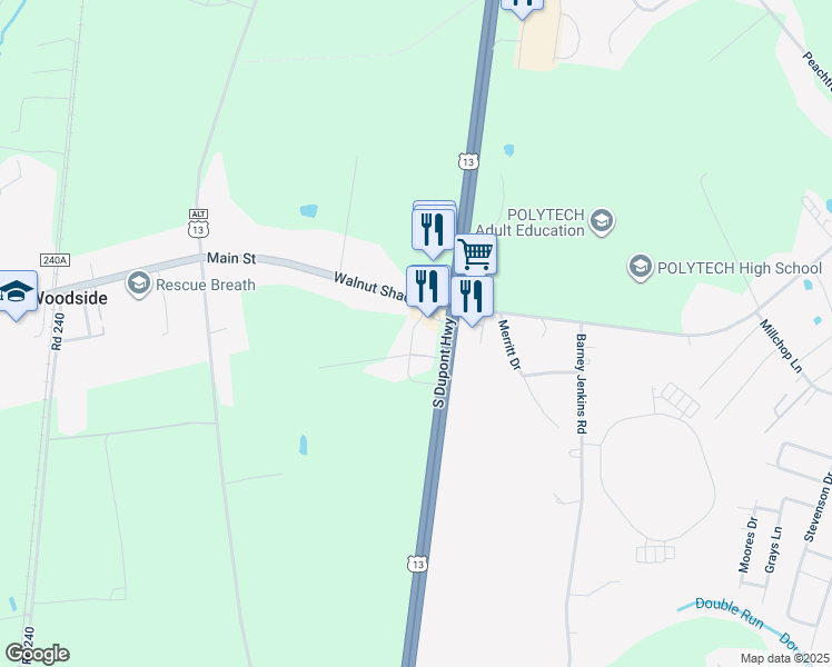 map of restaurants, bars, coffee shops, grocery stores, and more near 138 Fuchsia Dr in Dover