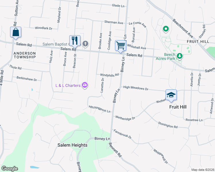 map of restaurants, bars, coffee shops, grocery stores, and more near 1067 Stormy Way in Cincinnati