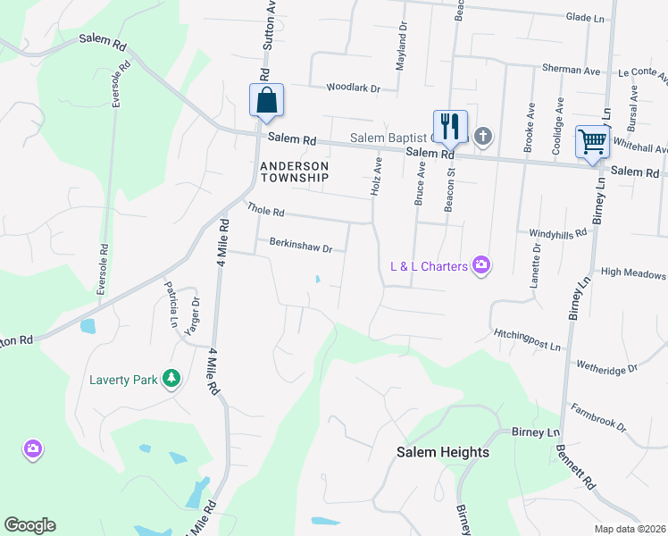 map of restaurants, bars, coffee shops, grocery stores, and more near 1045 Nimitz Lane in Cincinnati