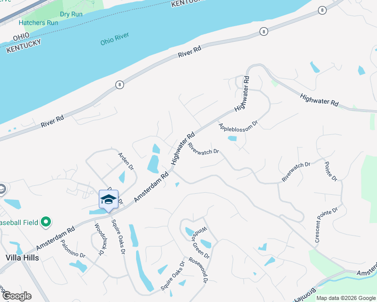 map of restaurants, bars, coffee shops, grocery stores, and more near 994 Riverwatch Drive in Villa Hills