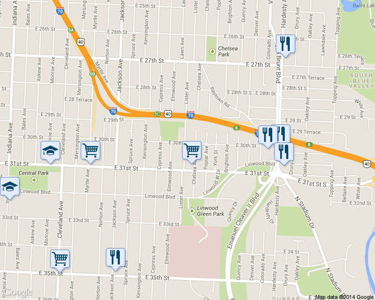 map of restaurants, bars, coffee shops, grocery stores, and more near 3007 Lister Avenue in Kansas City