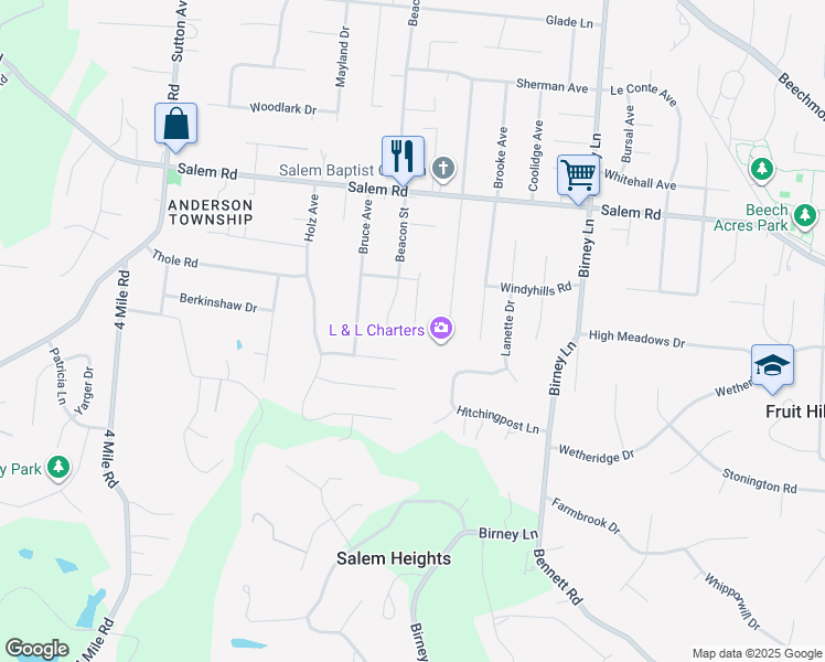 map of restaurants, bars, coffee shops, grocery stores, and more near 1011 Baytree Court in Cincinnati