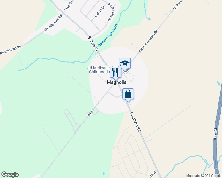 map of restaurants, bars, coffee shops, grocery stores, and more near 15 West Walnut Street in Magnolia