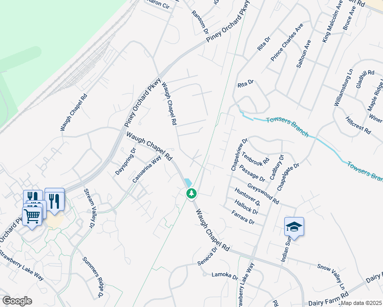 map of restaurants, bars, coffee shops, grocery stores, and more near 685 Old Waugh Chapel Road in Odenton