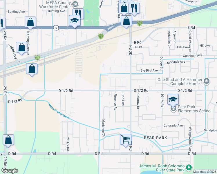 map of restaurants, bars, coffee shops, grocery stores, and more near 2986 D 1/2 Road in Grand Junction