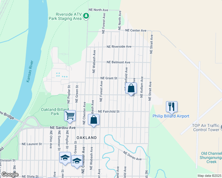 map of restaurants, bars, coffee shops, grocery stores, and more near 1018 Northeast Michigan Avenue in Topeka