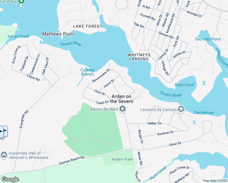 map of restaurants, bars, coffee shops, grocery stores, and more near 708 Whitneys Landing Drive in Crownsville
