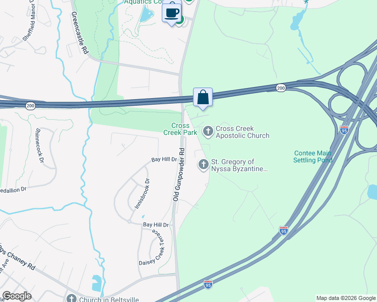 map of restaurants, bars, coffee shops, grocery stores, and more near 12511 Old Gunpowder Rd in Calverton