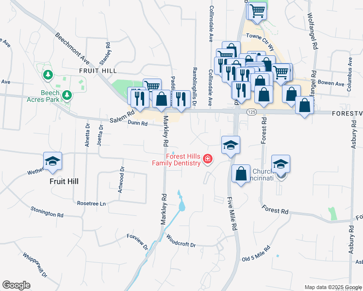 map of restaurants, bars, coffee shops, grocery stores, and more near 7325 English Garden Lane in Cincinnati