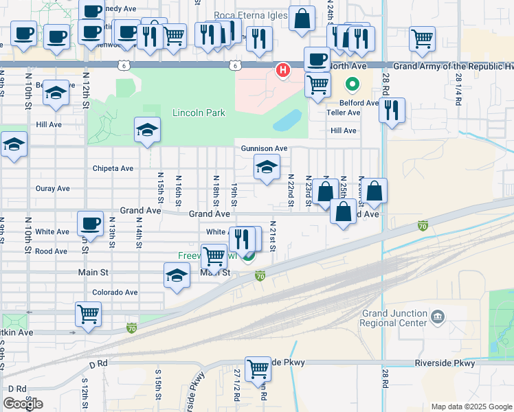 map of restaurants, bars, coffee shops, grocery stores, and more near 1940 Grand Avenue in Grand Junction