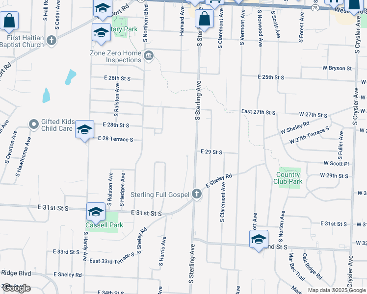 map of restaurants, bars, coffee shops, grocery stores, and more near 2836 South Sterling Avenue in Independence