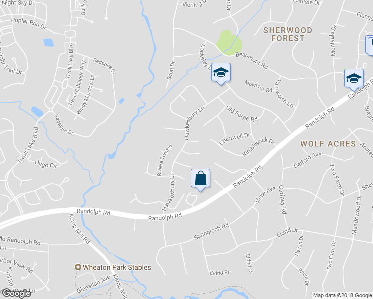 map of restaurants, bars, coffee shops, grocery stores, and more near 13111 Princeville Court in Silver Spring