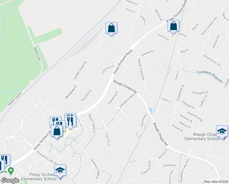 map of restaurants, bars, coffee shops, grocery stores, and more near 2418 Beechnut Place in Odenton