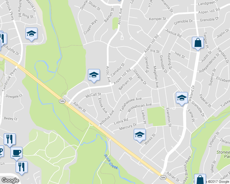 map of restaurants, bars, coffee shops, grocery stores, and more near 13011 Arctic Avenue in Rockville
