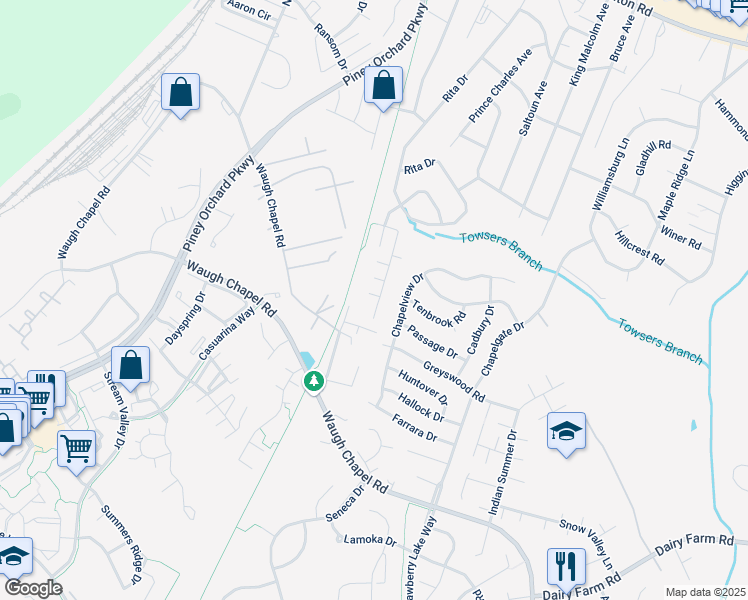 map of restaurants, bars, coffee shops, grocery stores, and more near 634 Riden Street in Odenton