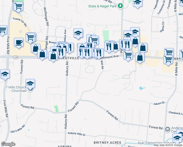 map of restaurants, bars, coffee shops, grocery stores, and more near 1140 King Louis Court in Cincinnati