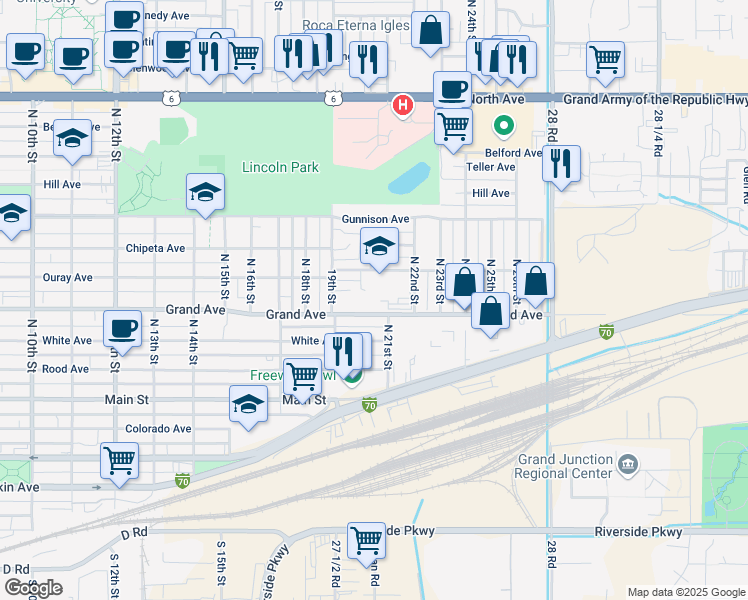 map of restaurants, bars, coffee shops, grocery stores, and more near 1940 Grand Avenue in Grand Junction