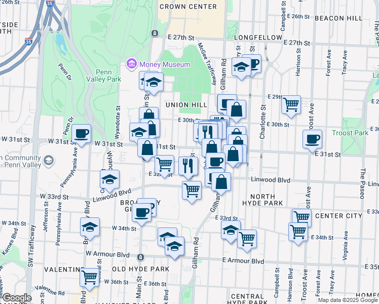 map of restaurants, bars, coffee shops, grocery stores, and more near in Kansas City