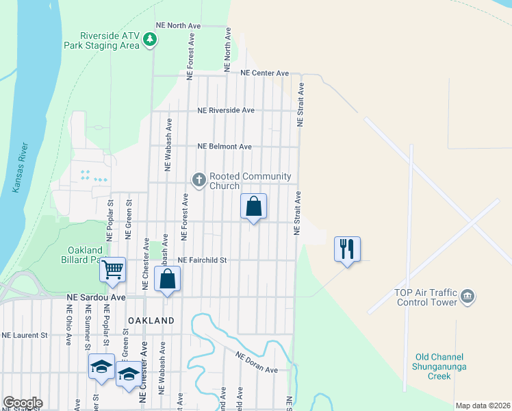 map of restaurants, bars, coffee shops, grocery stores, and more near 1023 Northeast Arter Avenue in Topeka