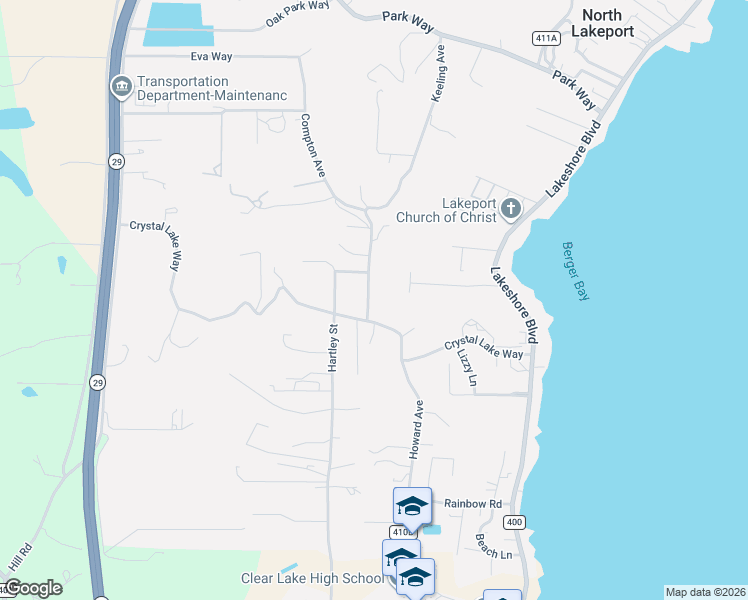 map of restaurants, bars, coffee shops, grocery stores, and more near 2868 Keeling Avenue in Lakeport