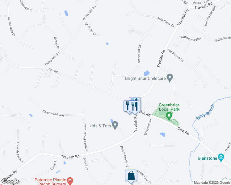 map of restaurants, bars, coffee shops, grocery stores, and more near 13201 Squires Ct in North Potomac