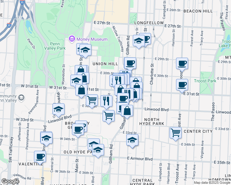 map of restaurants, bars, coffee shops, grocery stores, and more near in Kansas City