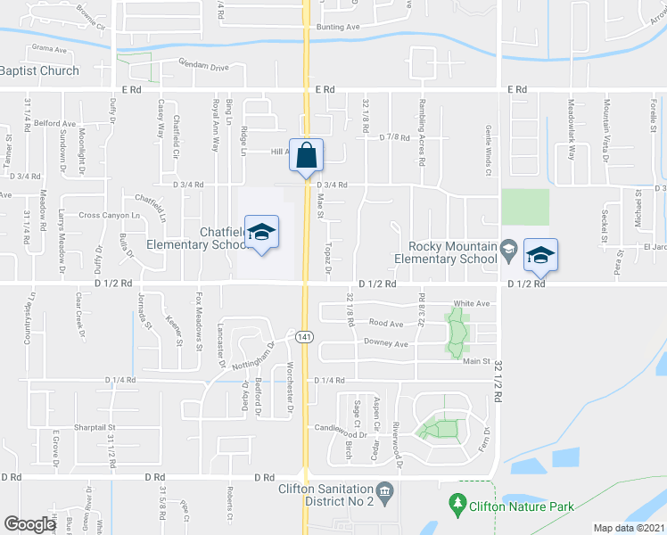 map of restaurants, bars, coffee shops, grocery stores, and more near 454 Topaz Drive in Clifton