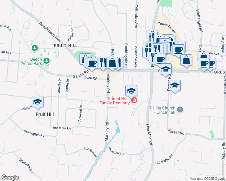 map of restaurants, bars, coffee shops, grocery stores, and more near 7325 English Garden Lane in Cincinnati