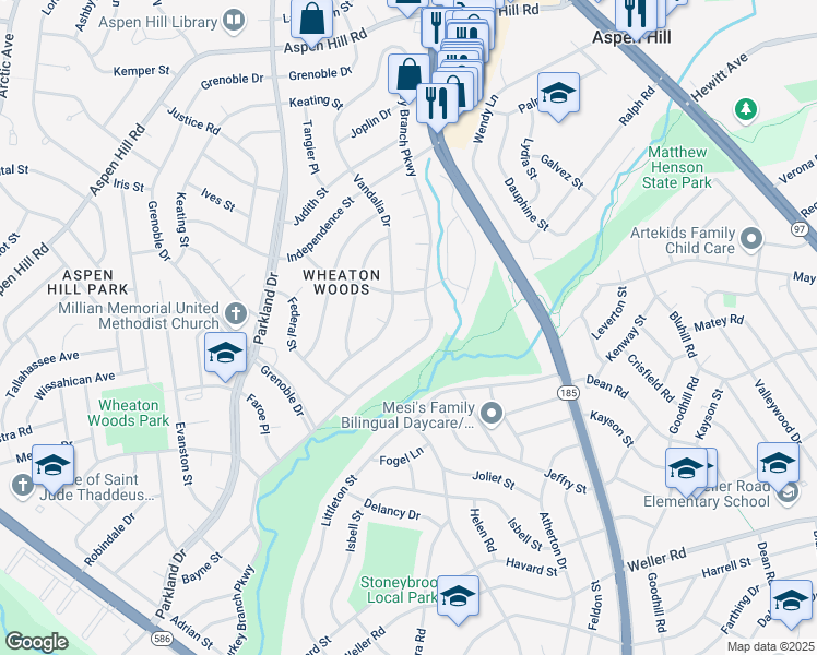 map of restaurants, bars, coffee shops, grocery stores, and more near 13114 Turkey Branch Parkway in Rockville
