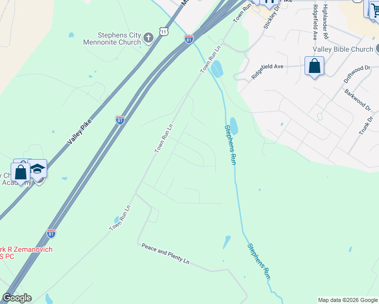 map of restaurants, bars, coffee shops, grocery stores, and more near 118 Nathan Drive in Stephens City