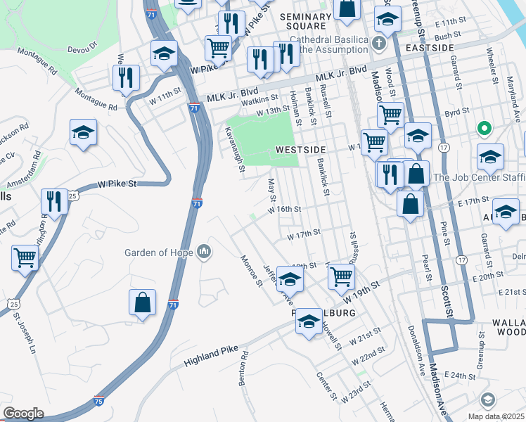 map of restaurants, bars, coffee shops, grocery stores, and more near in Covington