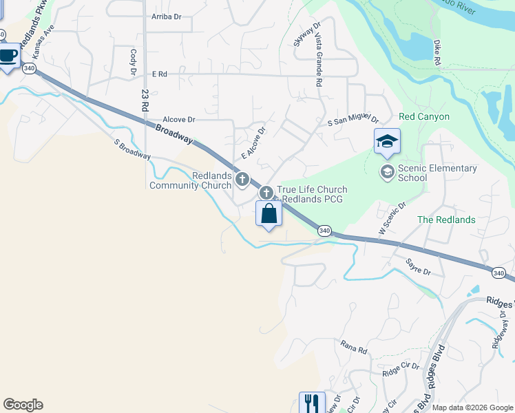map of restaurants, bars, coffee shops, grocery stores, and more near 104 Vista Grande Drive in Grand Junction