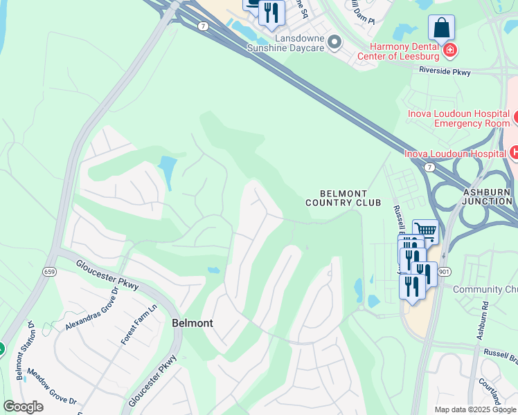 map of restaurants, bars, coffee shops, grocery stores, and more near 19731 Willowdale Place in Ashburn