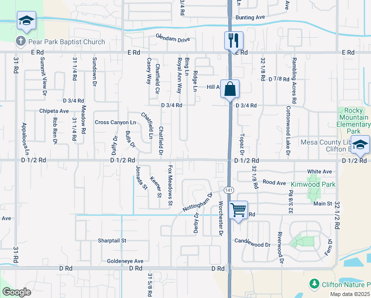 map of restaurants, bars, coffee shops, grocery stores, and more near 3170 D 1/2 Road in Grand Junction