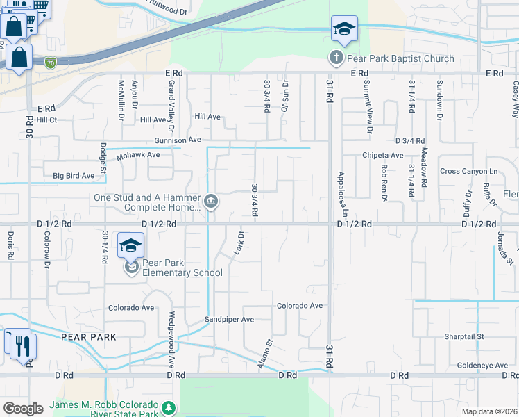 map of restaurants, bars, coffee shops, grocery stores, and more near 3072-3074 Aztec Court in Grand Junction