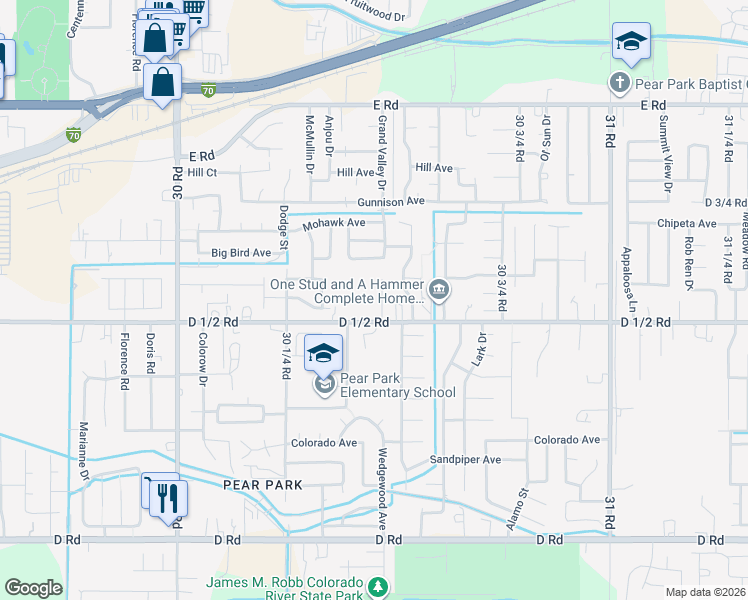 map of restaurants, bars, coffee shops, grocery stores, and more near 3044 Davis Road in Grand Junction